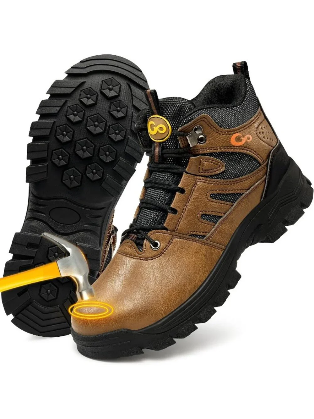 Men's Brown Waterproof Shoes Solid High Top Steel Toe Outdoor Hiking Boots